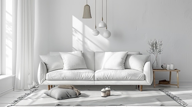 Светлая гостиная с диваном в минималистском стиле минималистский дизайн