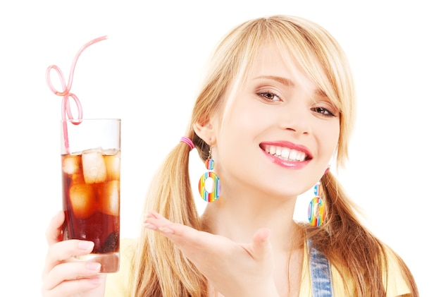 bright lovely girl with glass of drink