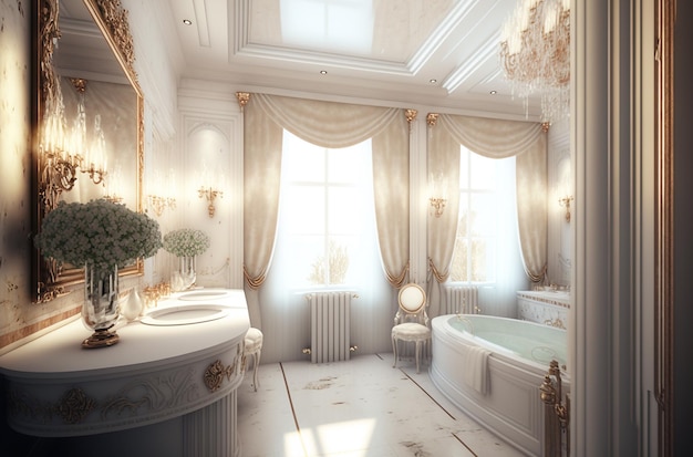 Bright luxury bathroom interior Generative AI