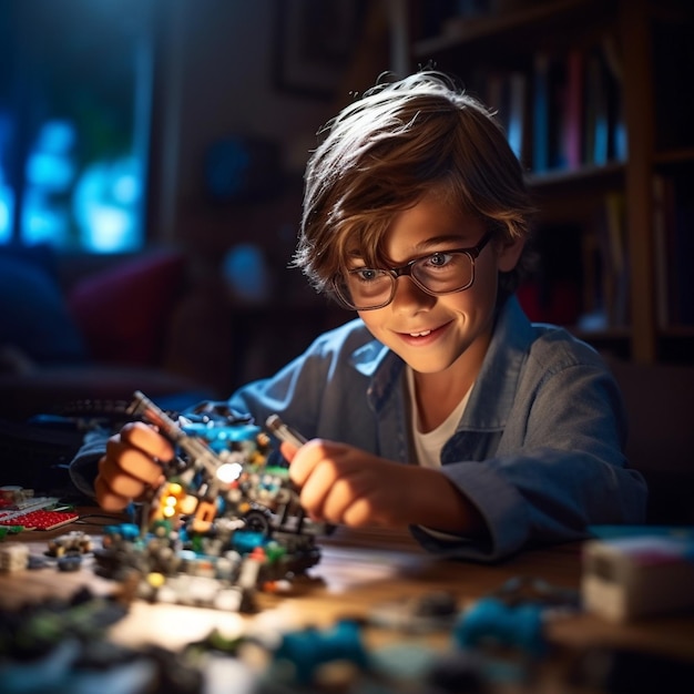 A bright man is working electronics projects photos