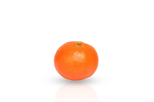 Bright mandarin cut out on white backdrop with shadow and reflection