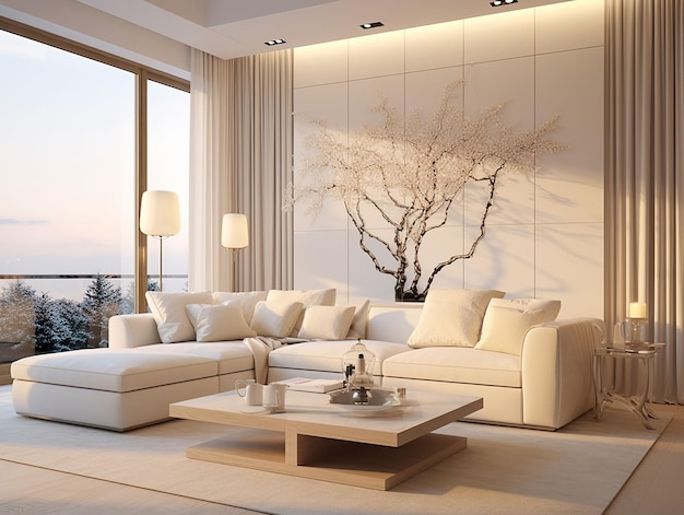 Bright and modern living room decor generated ia