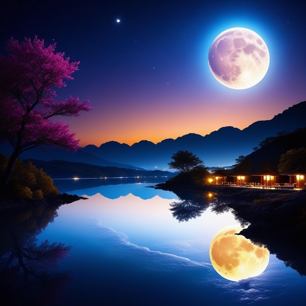 Bright moon at night in a landscape