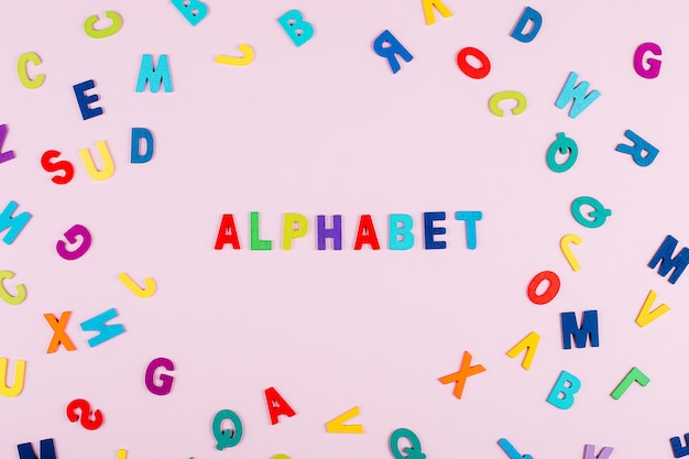 Bright multicolored alphabet with word 