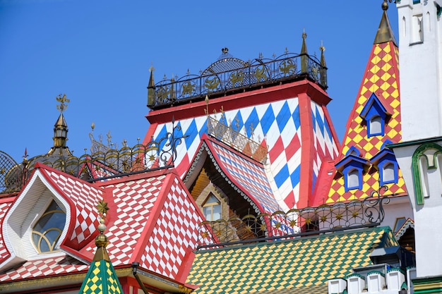 Bright multicolored roofs of Izmailovsky Park buildings