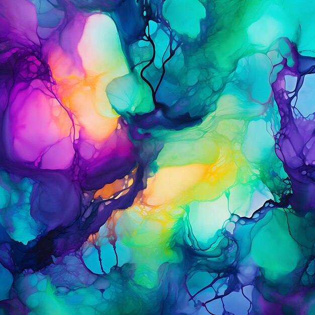 Photo bright neon alcohol ink background