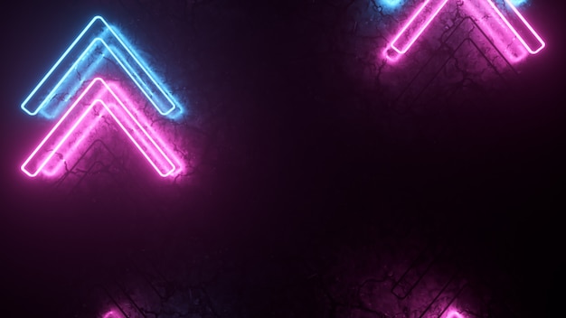 Bright neon arrows on a metal surface