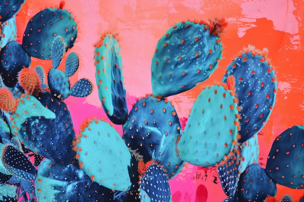 Foto asciugamano da spiaggia color neon brillante con stampa di cactus
