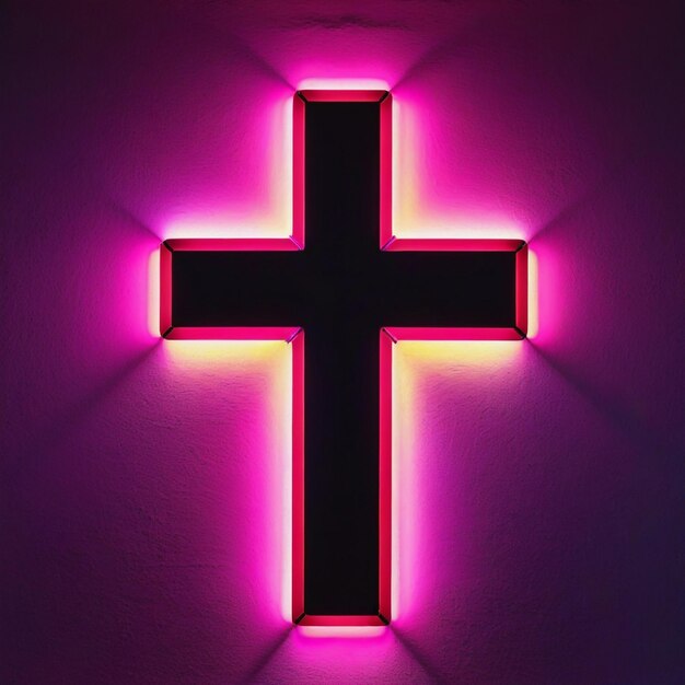 Photo bright neon light cross