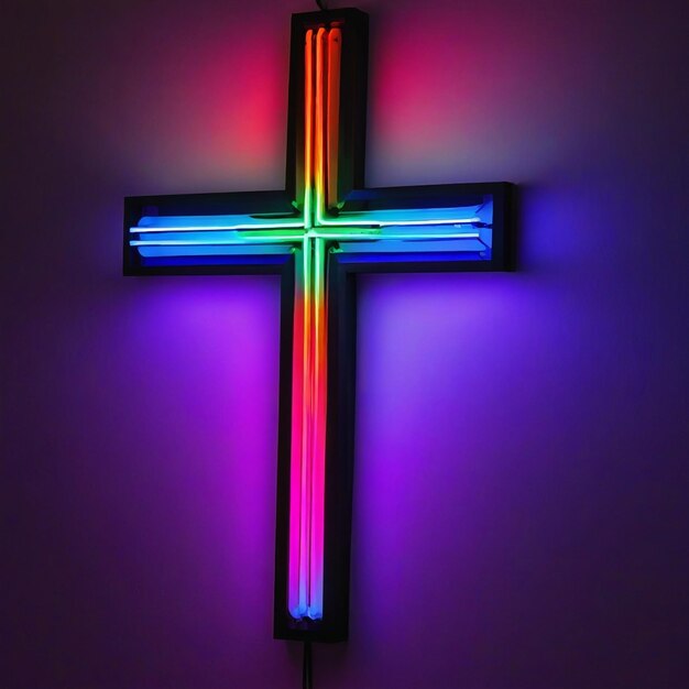 Bright neon light cross