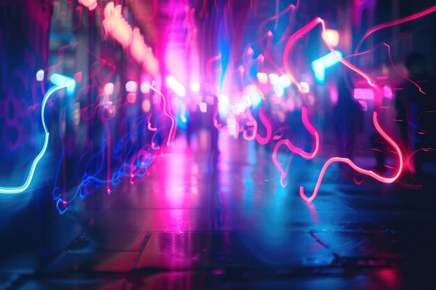 Photo bright neon lights dancing in the darkness ai generated
