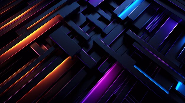 Bright neon lines forming geometric shapes on a dark background