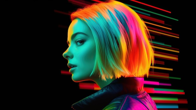 bright neon portrait of a woman neon retro woman portrait neon girl portrait