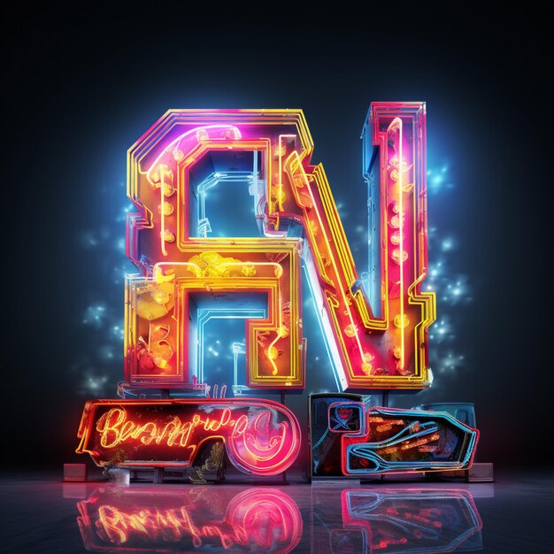 Photo bright neon sign display with luminous letters