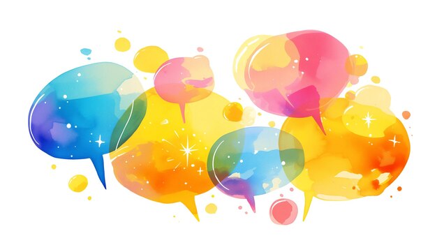 bright neon speech bubbles watercolor style illustration isolated on white background