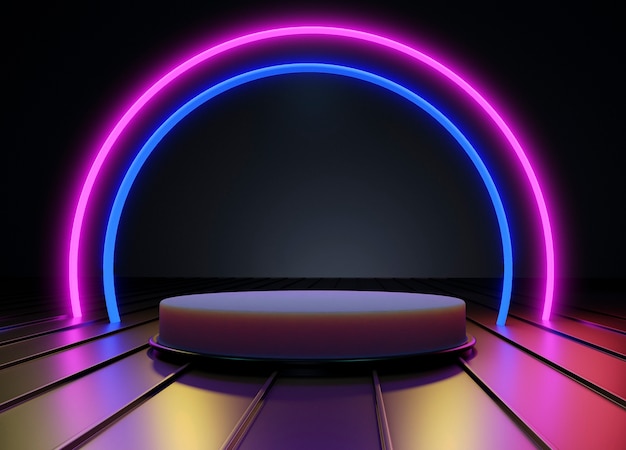 Photo bright neon three-dimensional podium background