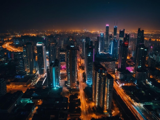 Foto una città notturna luminosa con luci colorate