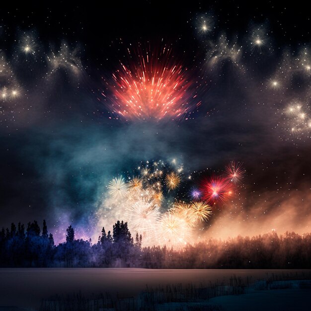 Bright night sky with fireworks