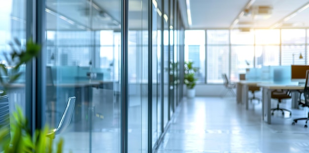 bright office corridor with glass partitions