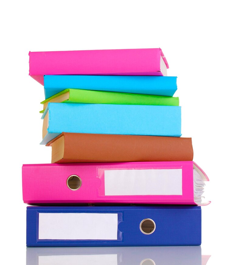 फोटो bright office folders and books isolated on white