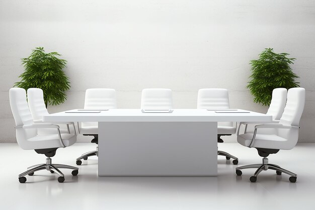 Bright office interior with white chairs and walls modern furniture and design