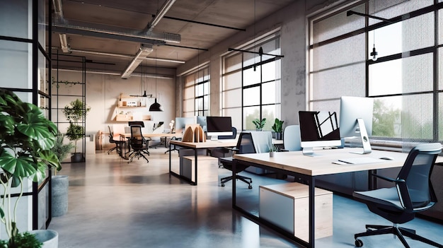 A bright office space with a desk and a computer on it.