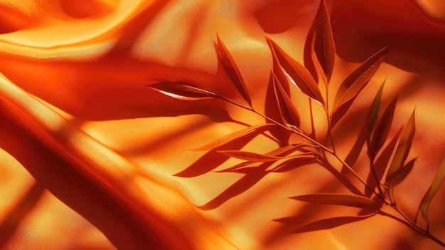 鮮やかなオレンジ色の背景と植物の影で製品や化品の高品質の写真