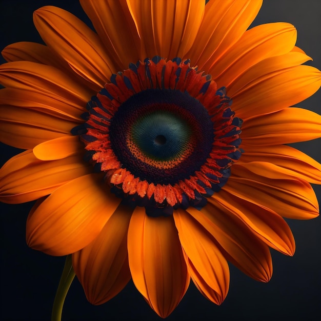 A bright orange flower with a red center.