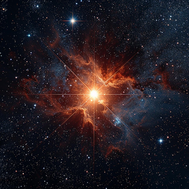 Photo a bright orange sentinel star with a black background in the style of hazy cinestill 50d