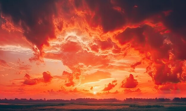 Photo bright orange sky and light of the sun sky background on sunset nature composition panoramic sunset sky background generative ai