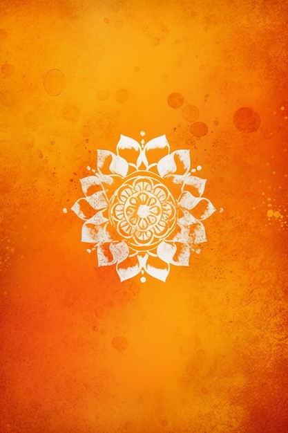 A bright orange and yellow background with a white mandala design.