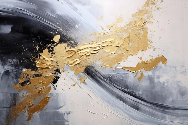 Bright paint splashes on canvas gold and black generative ai