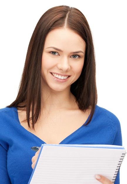 bright picture of attractive woman with notepad