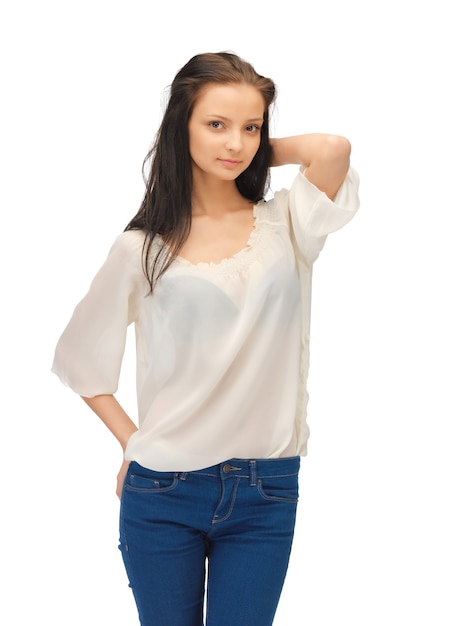 bright picture of beautiful woman in casual clothes