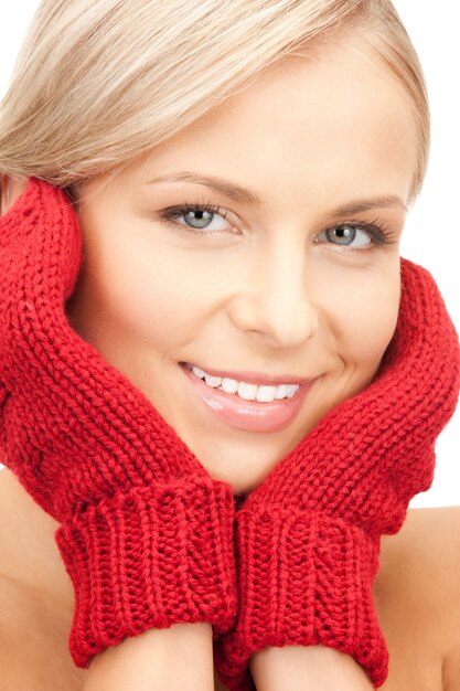 bright picture of beautiful woman in mittens