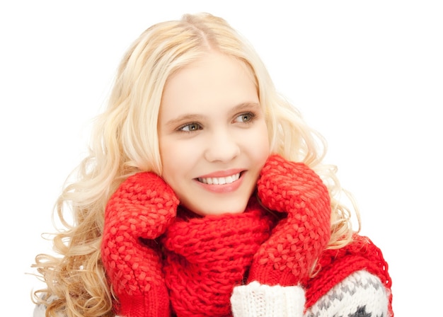 bright picture of beautiful woman in mittens.