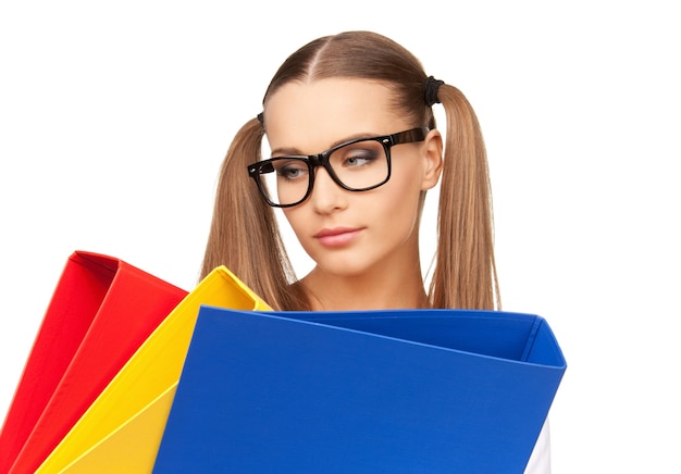 bright picture of beautiful woman with folders