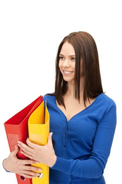 bright picture of beautiful woman with folders