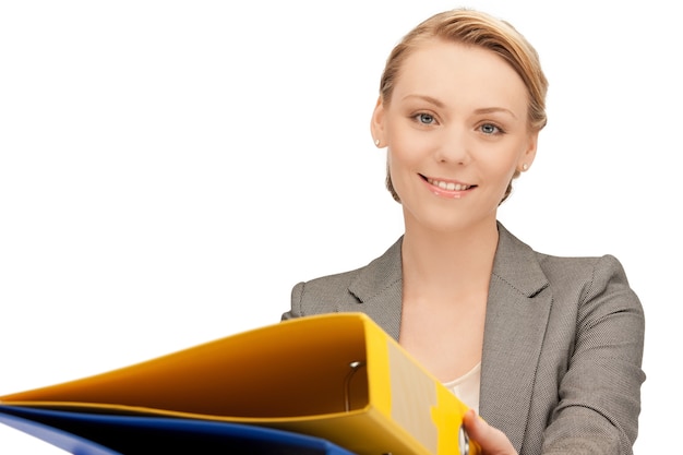 bright picture of beautiful woman with folders