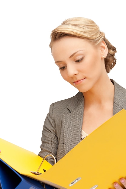 bright picture of beautiful woman with folders