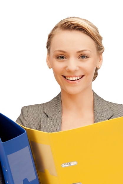 Photo bright picture of beautiful woman with folders