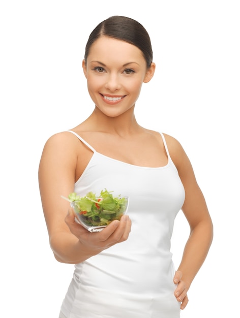 bright picture of beautiful woman with salad
