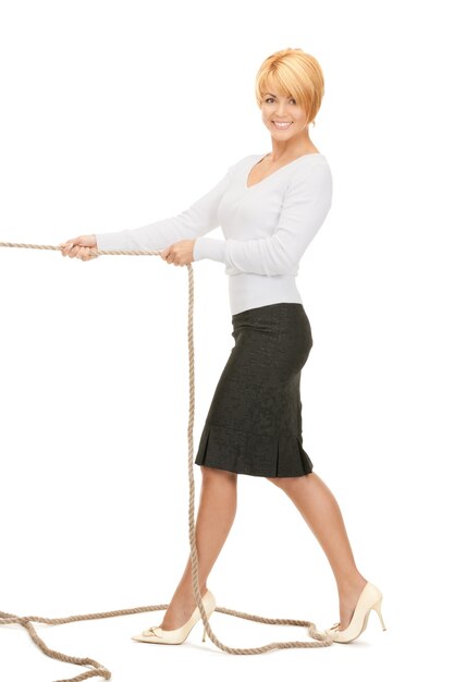 bright picture of business woman pulling rope