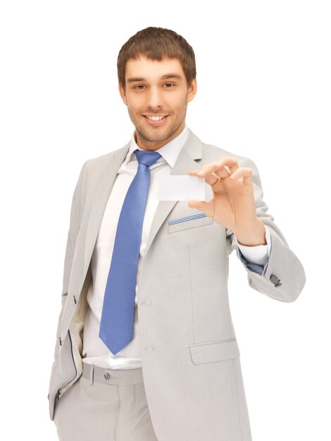 bright picture of confident businessman with business card