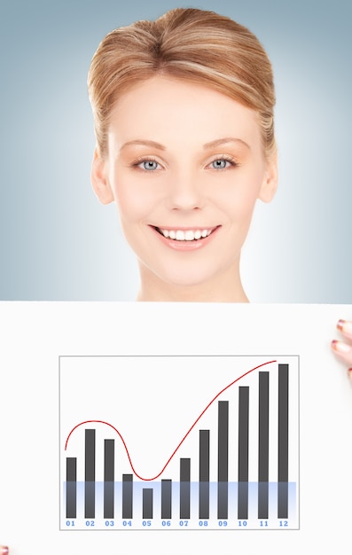 bright picture of confident woman with growth graph on board