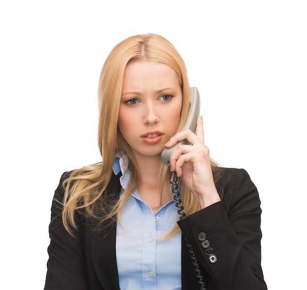 bright picture of confused woman with phone