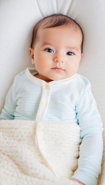 Photo bright picture of crawling curious baby over white background