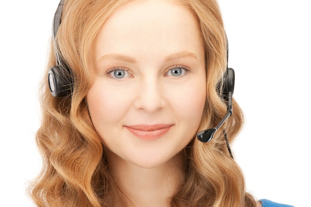 bright picture of friendly female helpline operator