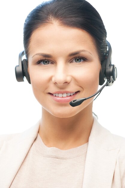 bright picture of friendly female helpline operator