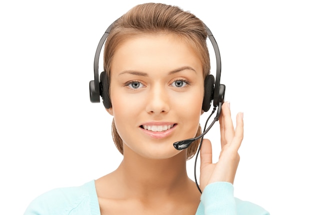 bright picture of friendly female helpline operator